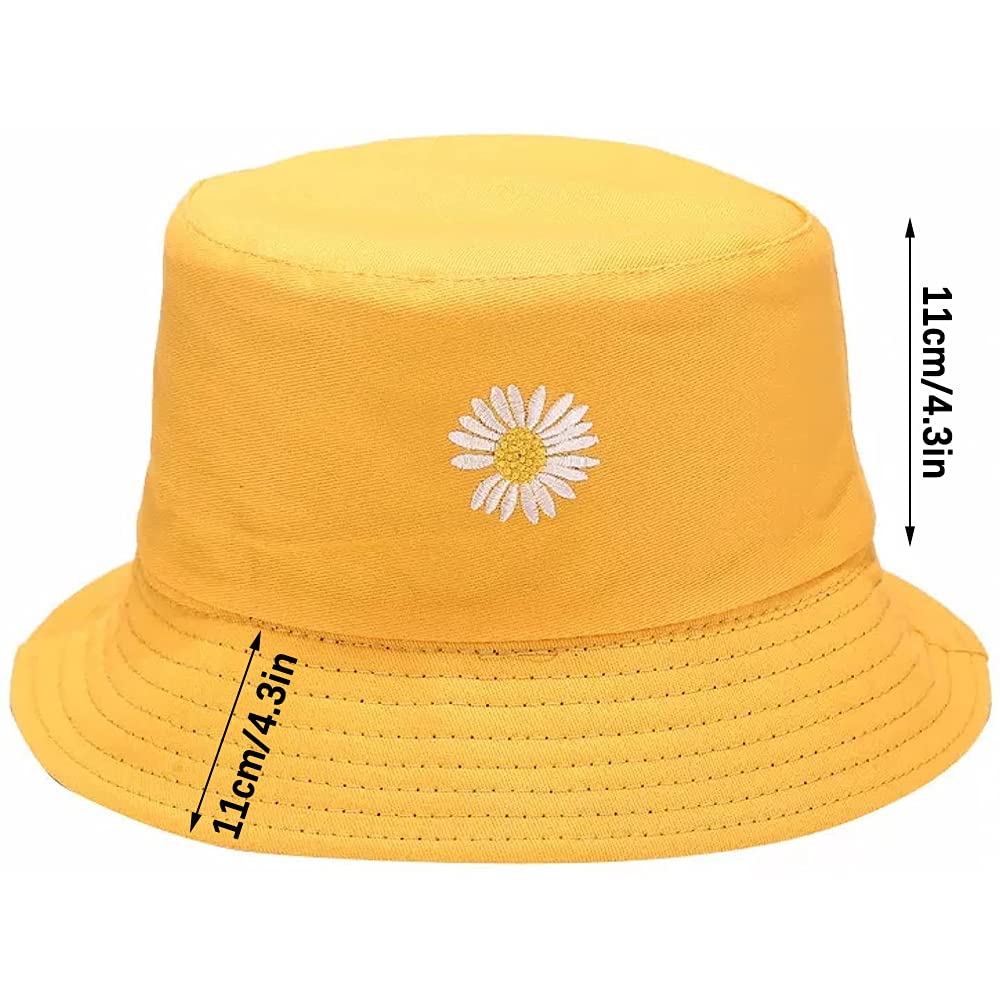 2 Pièces Chapeau De Seau En Coton Unisexe à Marguerites Brodées - Noir/Jaune & Beige/Noir - Pour Pêche, Plage, Voyage - 5
