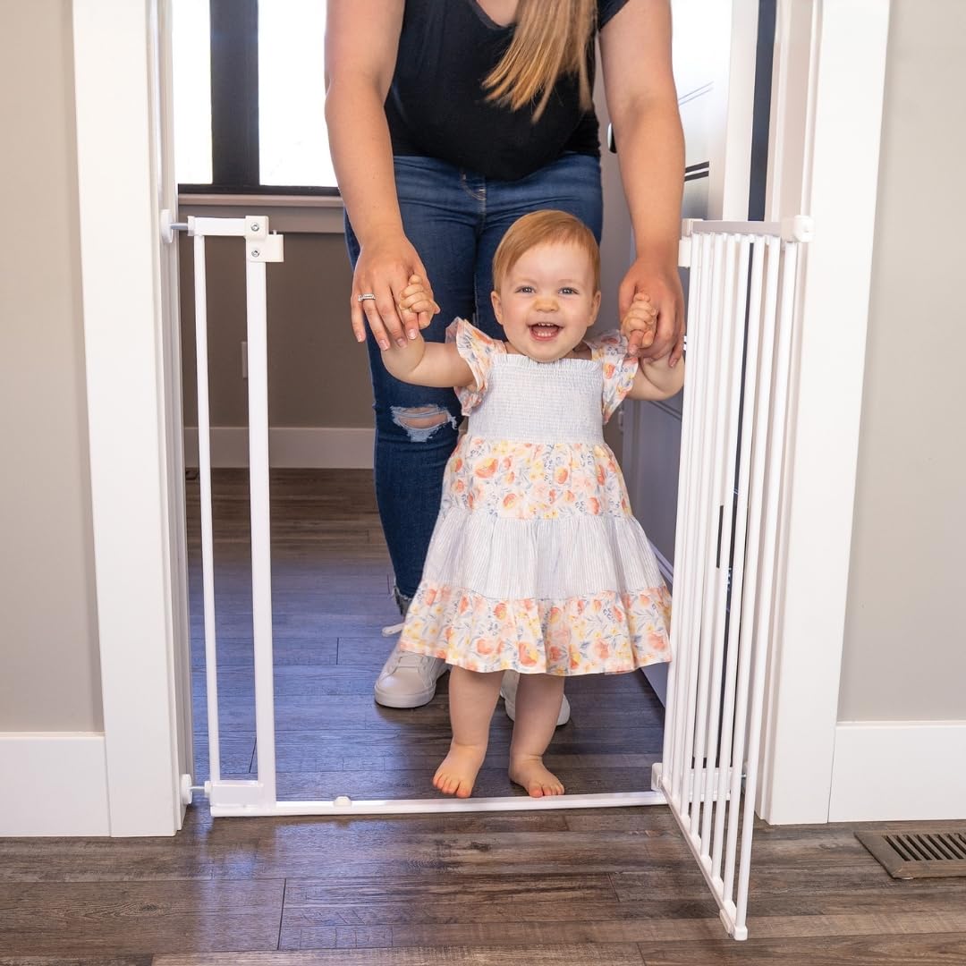 toddleroo by north states - stepsafe auto close baby gate: adjustable safety gate for kids - 29 to 38 inches wide - 30 inches tall - white