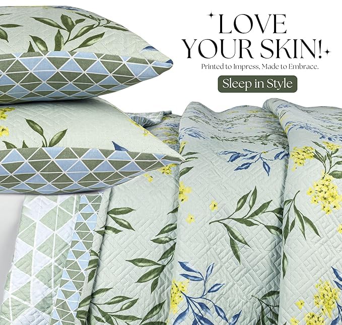 Image of BSB HOME Solid 100% Cotton King Size Bedspread Set (90x100 Inches / 228x254 cm) | 280 TC Ultrasonic Quilted Coverlet | Soft, Lightweight, Stitch-Free Design | Includes 2 Pillow Covers (Sage Green)