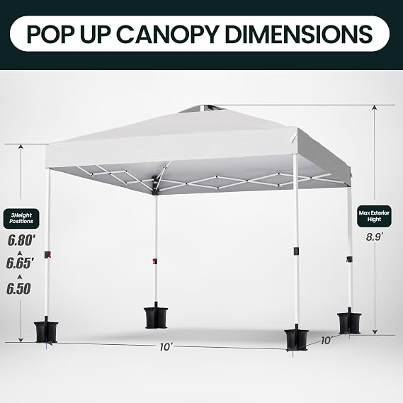 Shades 10x10 Pop Up Canopy with One Push Setup,Heavy Duty Beach Tent with Wheels for Easy Moving, Sun Shelter for Parties,Events, Outdoor Gazebo with 420D Coated Waterproof White Fabric