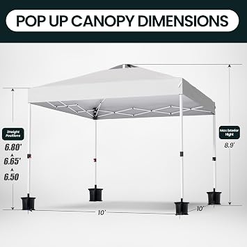 Shades 10x10 Pop Up Canopy with One Push Setup,Heavy Duty Beach Tent with Wheels for Easy Moving, Sun Shelter for Parties,Events, Outdoor Gazebo with 420D Coated Waterproof White Fabric