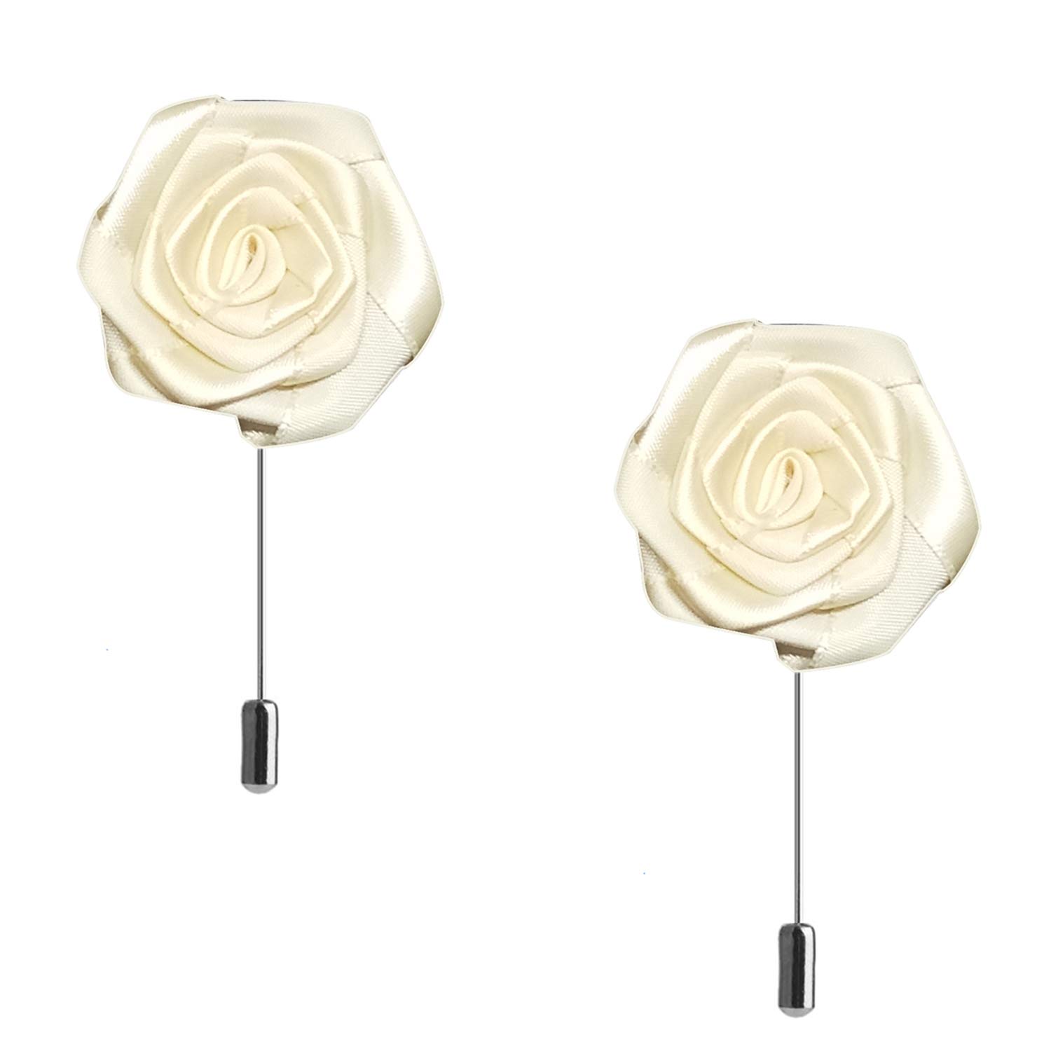 Cream White Big Rose Lapel Pin Men Brooch Boutonniere Tuxedo Pin- Pack of 2-image-48
