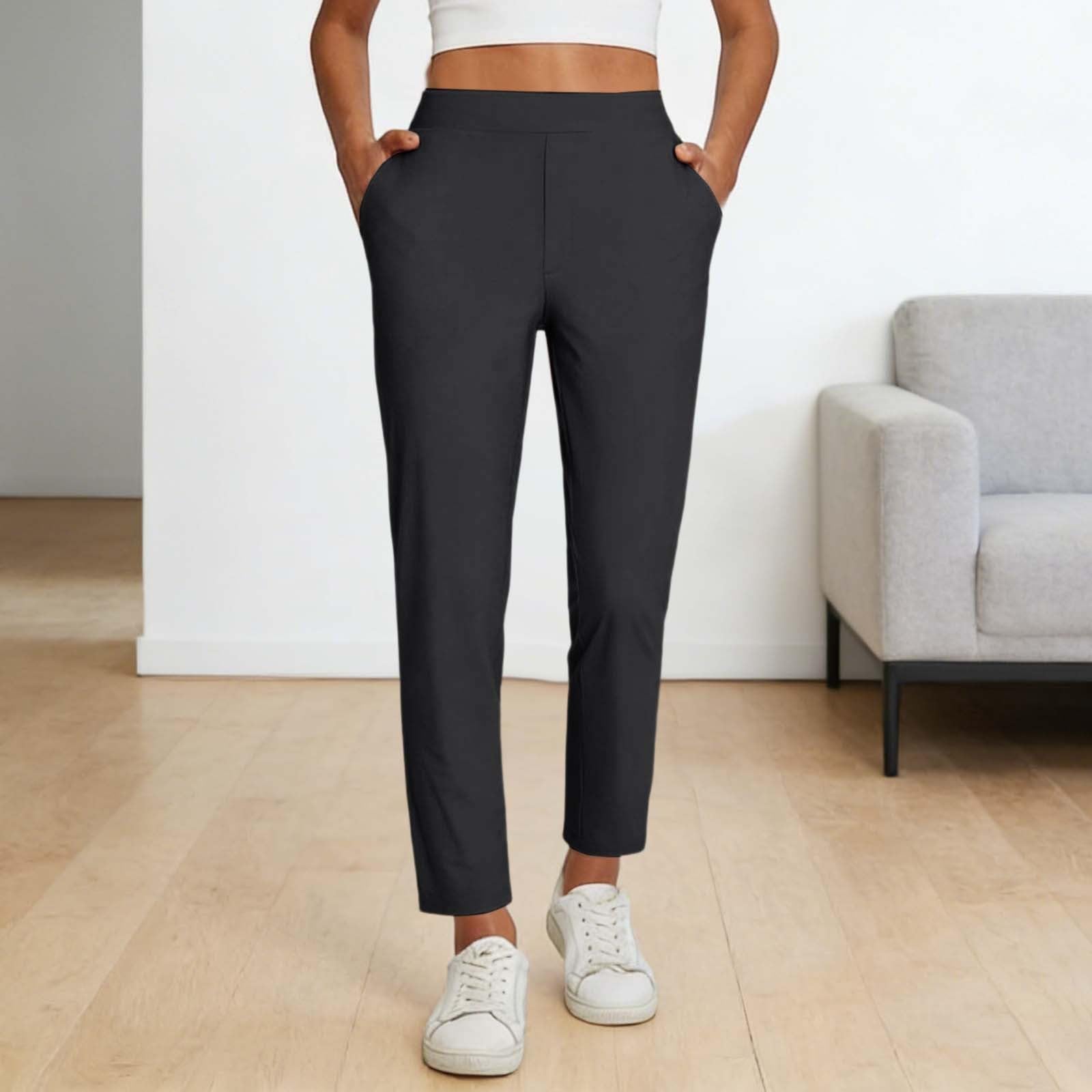 Generico Pantaloni chino da donna, pinocchietti, pantaloni contenitivi della pancia, in tessuto, elasticizzati, leggeri, estivi, per yoga e jogging, slim fit, per il lavoro