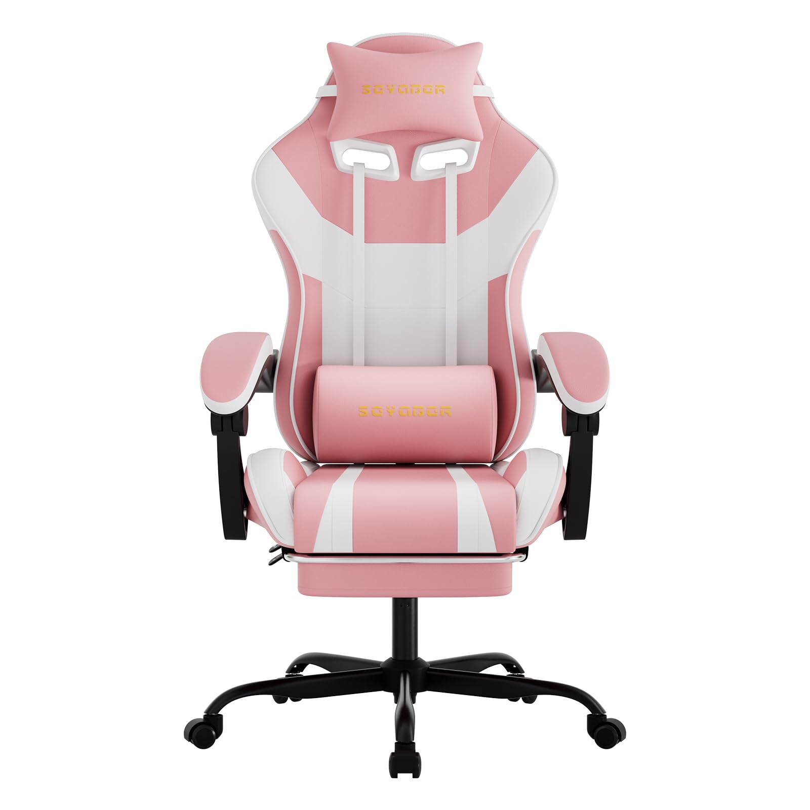 Ergonomic Gaming Chair,A Versatile 3-in-1 Video Game Chair for Work, Study, and Gaming,Features an Adjustable Backrest, Footrest, and Linked Armrests Office Chair for Adults,Pinkwhite