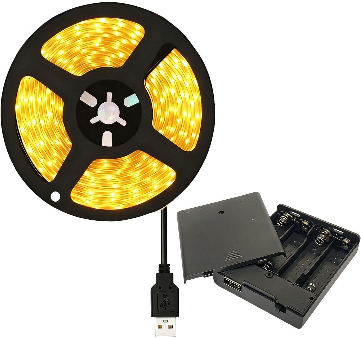 4AA Battery Power Led Strip SMD2835 1M Flexible Lighting Red Green Blue UV White/Warm White Strip Backlight Self-Adhesive, Cuttable for Bedroom Mirror Kitchen Cabinet Patio Decor (Warm White, 1M)