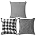 Artscope Set di 3 federe per cuscino vintage 45 x 45 cm, motivo tradizionale pied de poule, in bianco e nero retrò plaid morbido per divano e arredamento casa (nero)