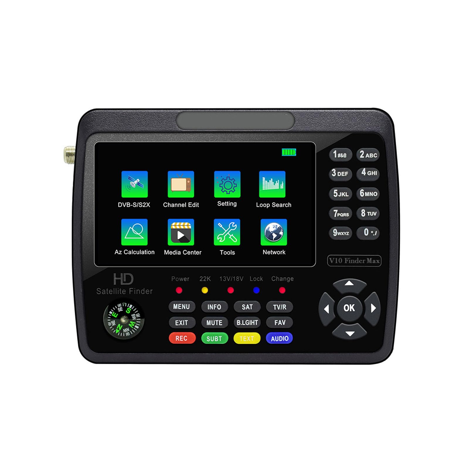 Satellite Signal Finder 4.3-inch LCD Screen DVB-S/S2/S2X, Live FTA Digital Picture and Sound, and Hardware Decoding H.264/H.265 (10 Bit) Star Finder Supports WiFi