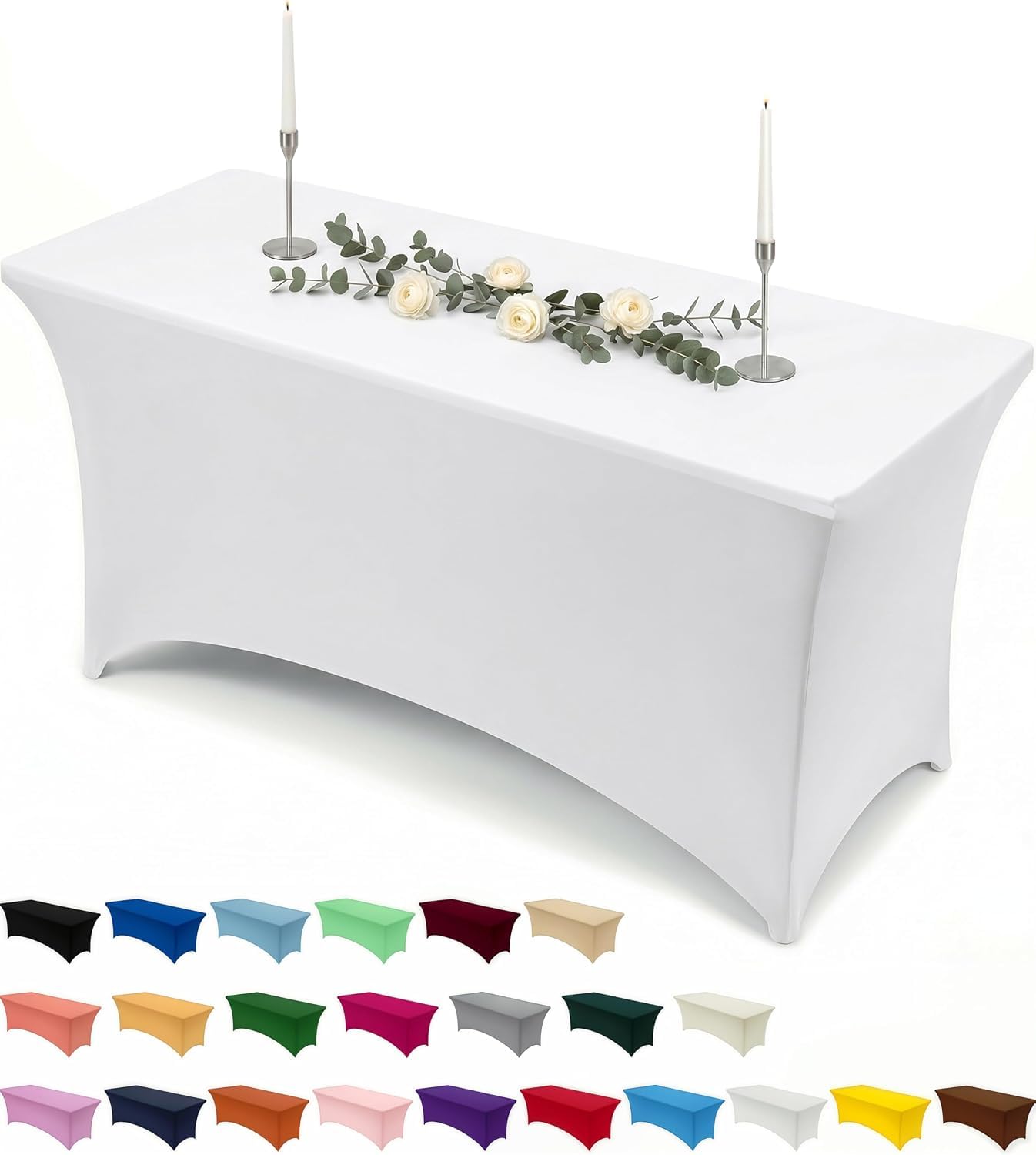 Utopia Kitchen Spandex-Tischdecke 1er-Pack [4FT, Weiß] Waschbare und Knitterfreie Rechteckige Stretch-Tischdecke für Veranstaltungen, Hochzeiten, Bankette und Partys [122Lx76Wx76H] cm