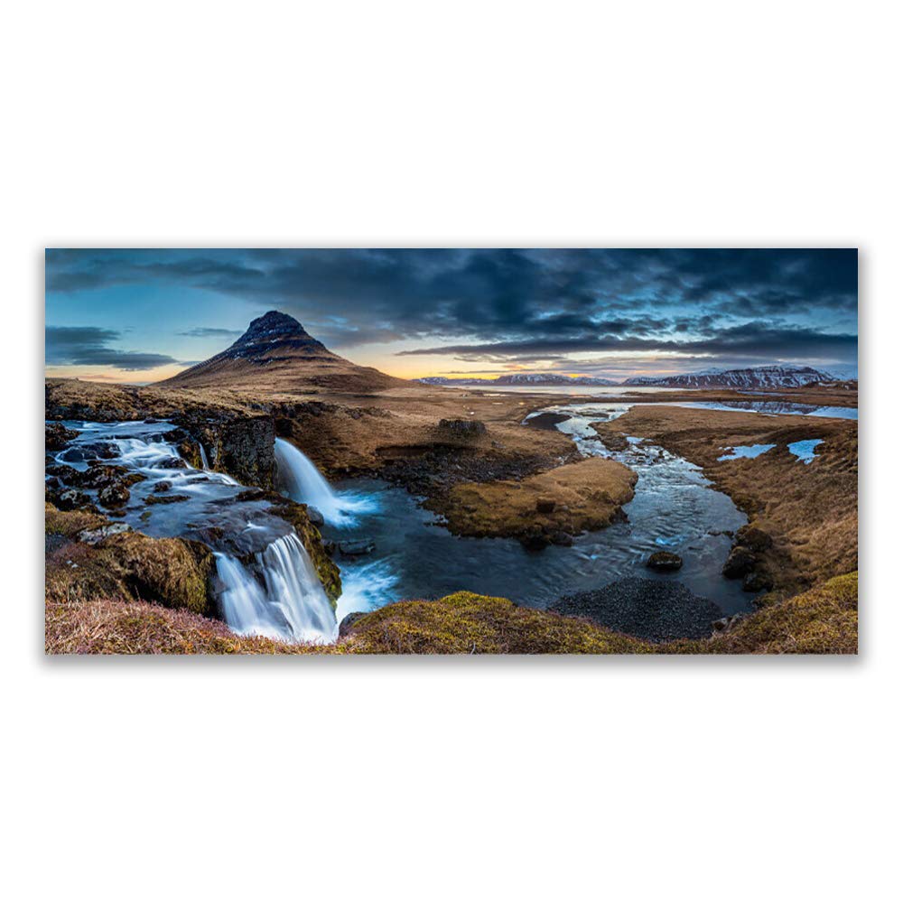 Tableau Mural Cascade et Montagnes pour Salon Moderne - Impression sur Verre 140x70