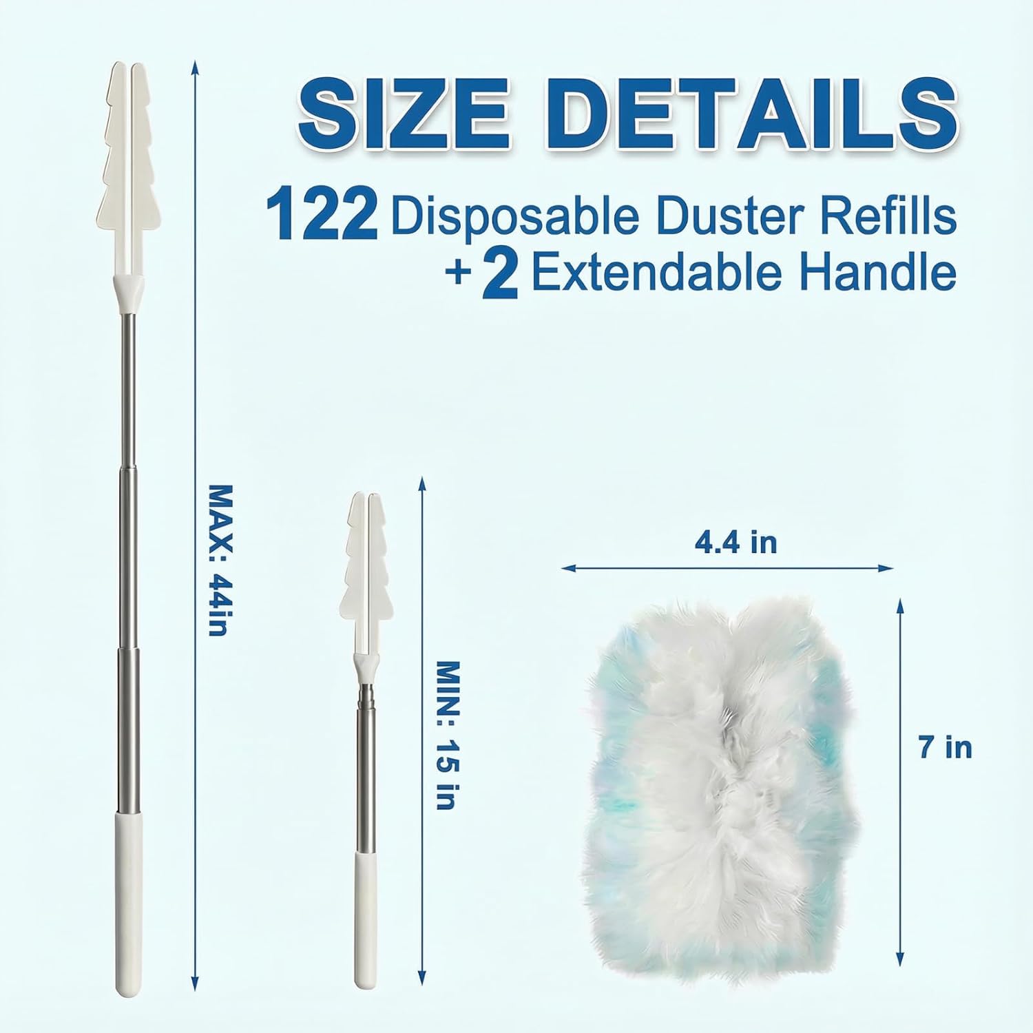 122 Count Heavy Duty Duster Refills with 2 Pack Extendable Handle, Disposable Duster Refills for Cleaning Furniture, Corners, and The Interiors of Cars
