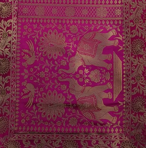 Image of Decorative Handmade Silk Table Runner Golen Brocade Dinning Table & Centre Table Top Decor Rectangular Runners Bed Runners Table Cloth for Wedding (152 X 40 CM ) (Pink)
