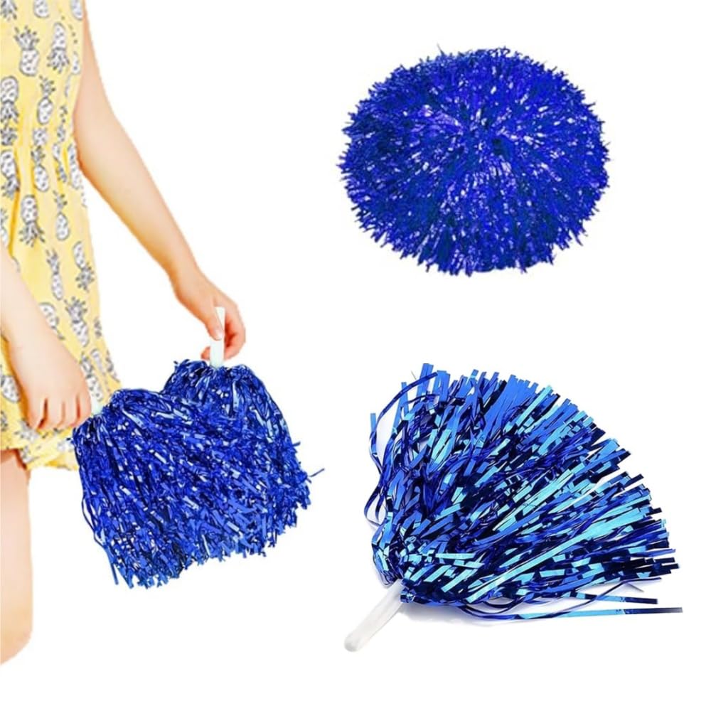 4 Pompon Cheerleader Blu Metallizzati - Con Manico Antiscivolo - Foto 12