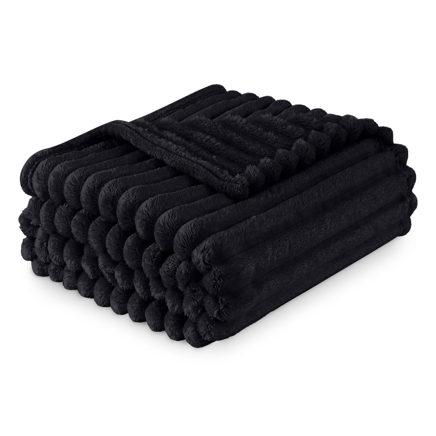 GC GAVENO CAVAILIA Sherpa Fleece Blanket Throw, Thermal Warm & Cosy Fluffy Throws For Sofa Large Bed Couch, Thick Blanket Ribbed Fur Throw 150 x 200 Cm, Black — image 1