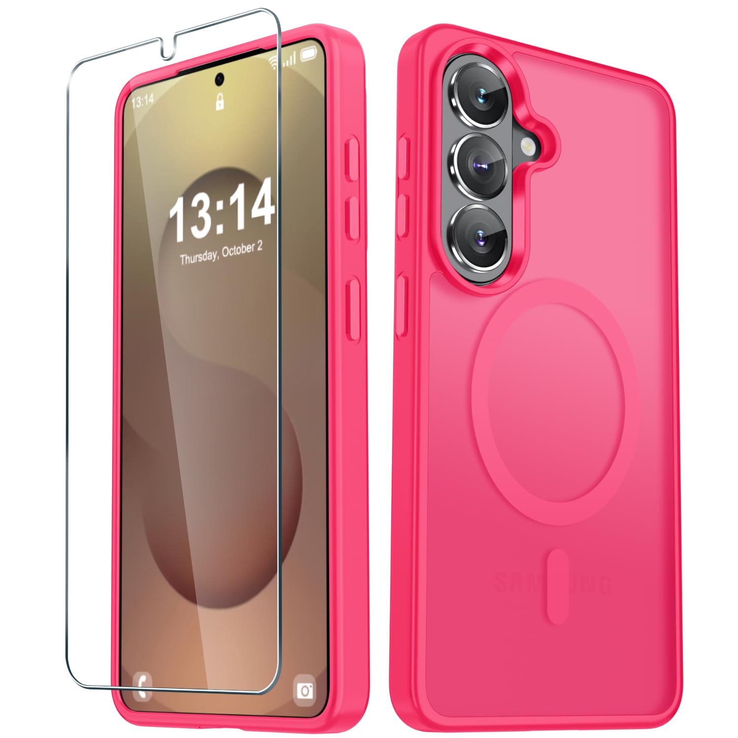 for Samsung Galaxy S26+ Plus Case, Matte Magnetic Phone Cover, Hot Pink | Fit for MagSafe, Screen Protector included, Shockproof Military Grade Protection, Translucent Frosted Back
