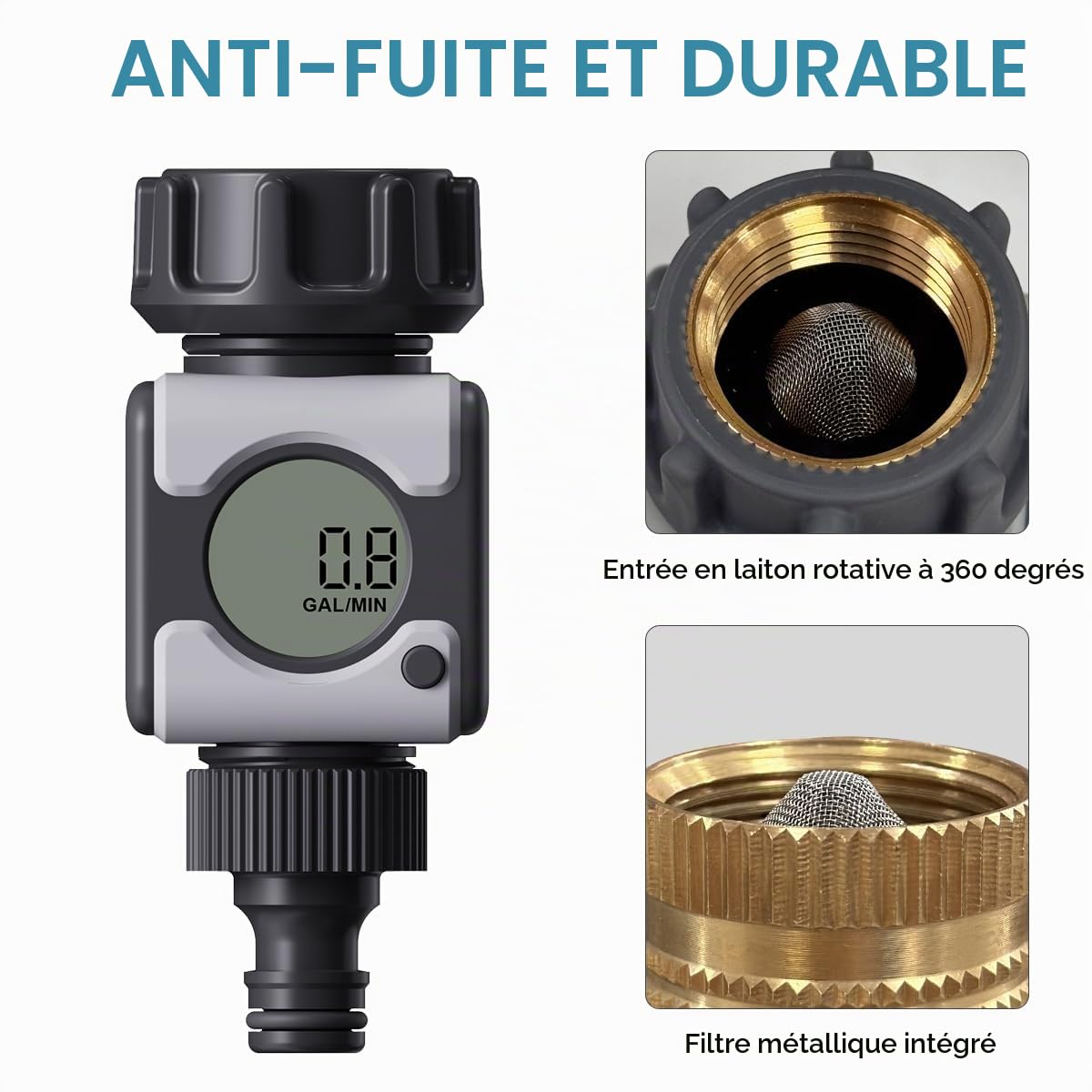 Débitmètre d'eau en laiton - Filetage métallique - Haute précision