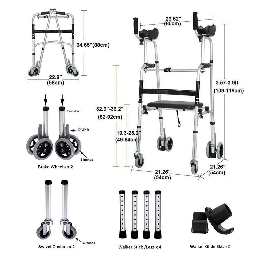 Stand Upright Walkers for Seniors with Seat, Elderly Rollator Walker