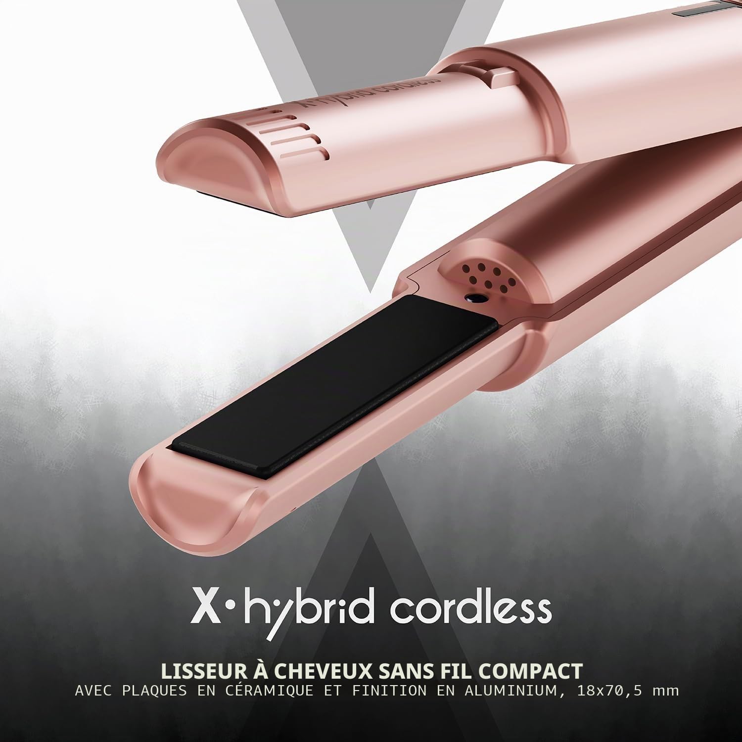 Gamma+ X-Hybrid Lisseur Sans Fil de Voyage | Mini Lisseur de Cheveux 2 en 1 pour Cheveux Lisses et Bouclés | Recharge USB Type-C | 3 Niveaux de Température | Design Compact et Portable