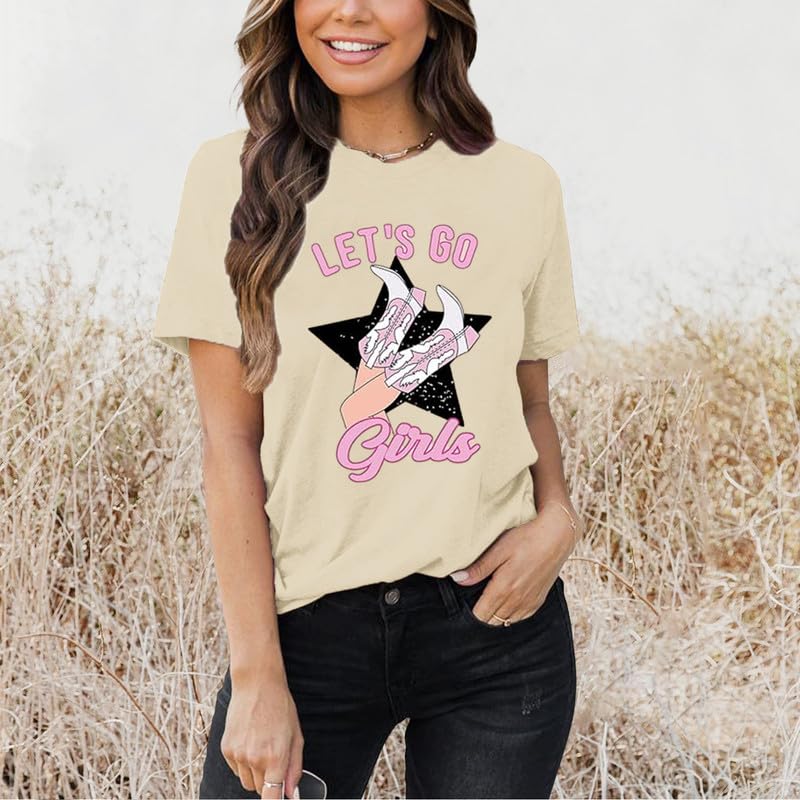 Tuislay Let's Go Girls Shirt Western Cowgirl Graphic Tees for Women Oversized Country Music Tee Bridal Wedding Vacation Top2