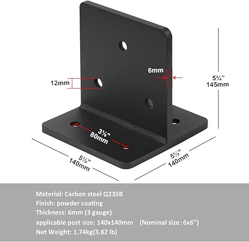 Miniatura 2 de 2 bases de poste ocultas de 6 x 6, soporte de placa de cuchillo resistente, soportes de anclaje de poste de calibre 3
