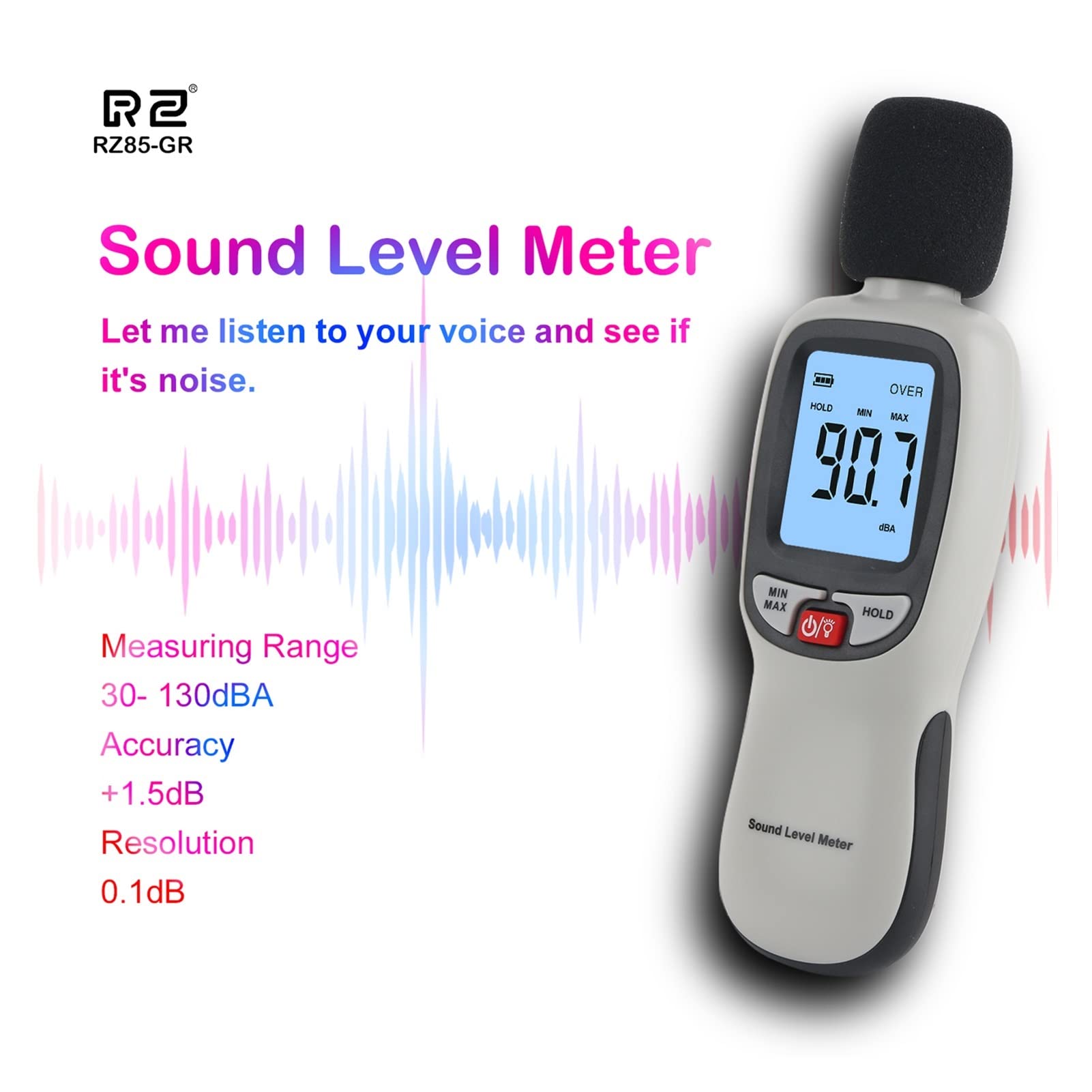 Medidor de Nivel de Sonido Digital RZ Mini medidores de Nivel Sonido Digital 30~130dB Ruido Decibel Db Instrumentos Monitor for Manual del probador