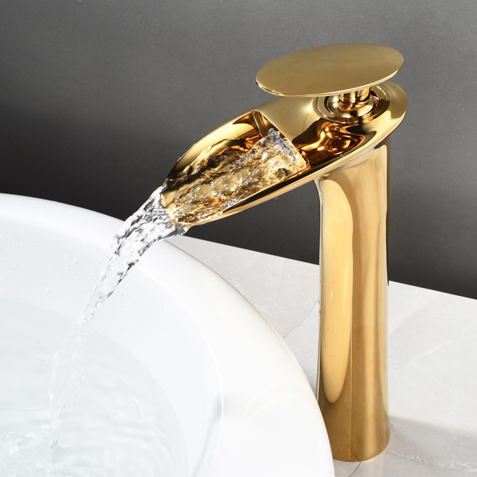 FQWNCIEG Tap for Bathroom, Single Handle 1 Hole Countertop Basin Tap,Gold