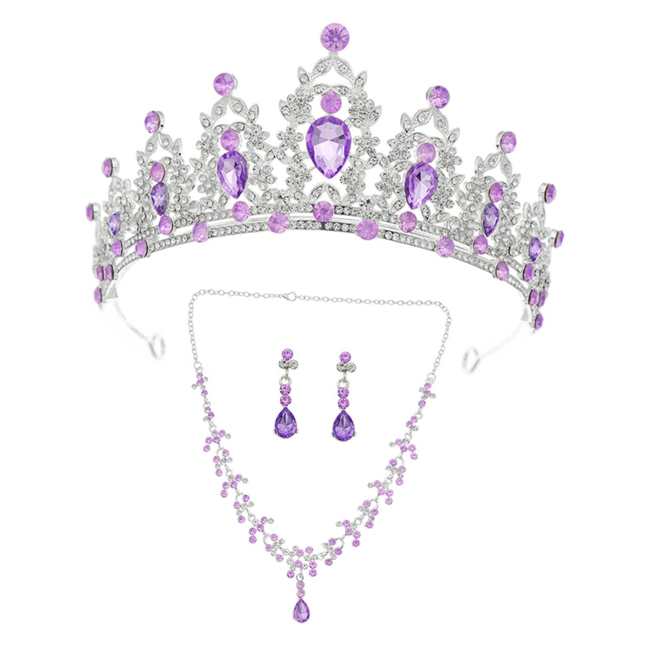 VALICLUD Conjunto de Joyas de Novia Collar Dijes para Mujer Pendientes Colgantes de Gemas de Imitación Tiara de Joyas para Boda
