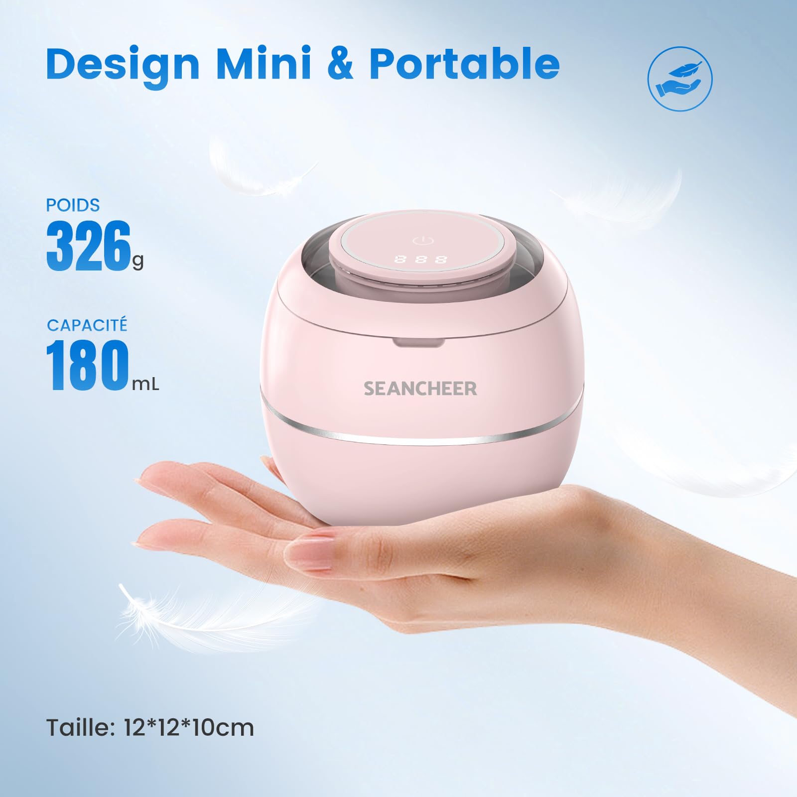 SEANCHEER Nettoyeur Ultrasons 48000Hz Bac Ultrason | 24W | 180ML | Mini Ultrasonic Cleaner Portable avec Lampe UV pour | Prothèses Dentaires | Gouttière Dentaire | Retainer | Bijoux | (Rose)