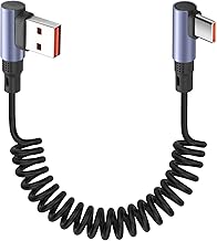 YACSEJAO Câble spiralé USB A vers USB C à 90° - 3,2 FT 6 A/65 W - Charge rapide et transfert de données - Câble court USB type C rétractable à angle droit pour téléphone, PC, Android Auto (USB A coudé