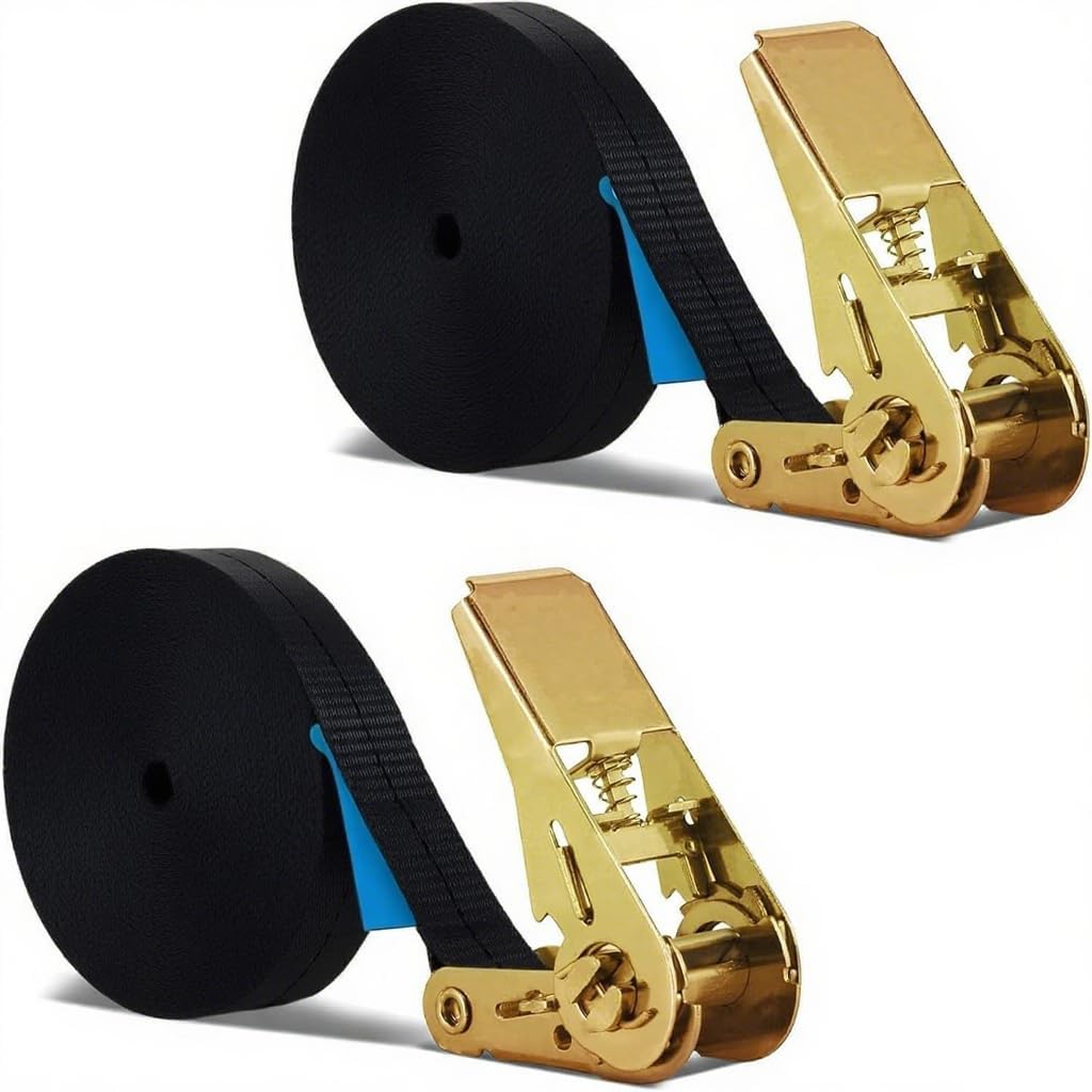 Lot de 2 sangles d'arrimage Basicon de 15 m de long avec serrure à cliquet - 800 kg - Sangles d'arrimage à cliquet - 25 mm de large - Sangles de fixation réglables pour charge fixe (noir)