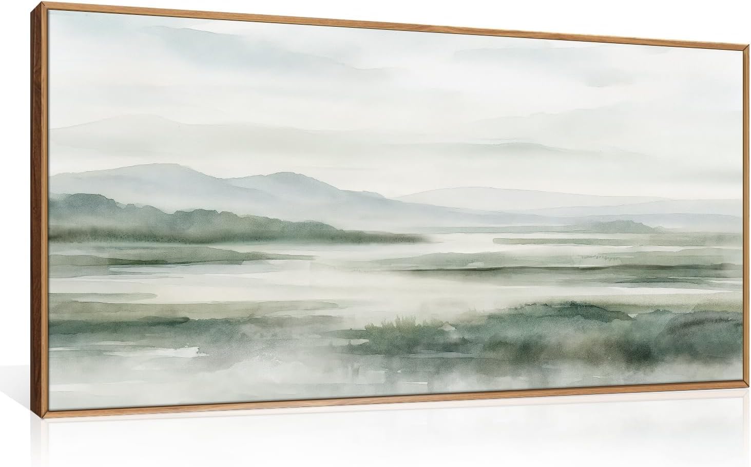 TOARTi Large Watercolor Misty Green Mountain Framed Canvas Wall Art,Neutral Brush Stroke Wall Decor,Modern Landscape Artwork,Nature Minimalist Art Print for Living Room,Bedroom,Office-20x40Inch โ image 1