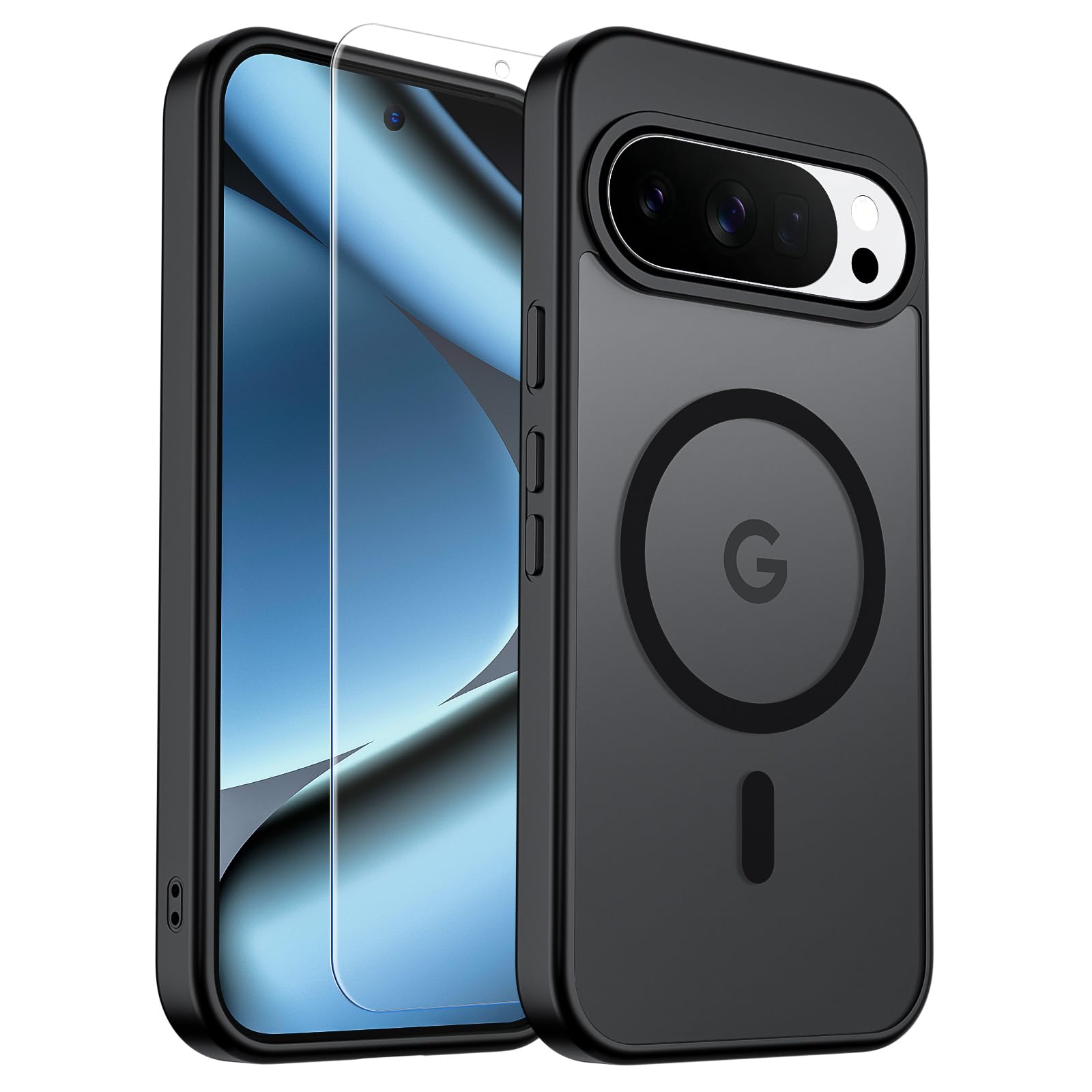 SUPFINE Magnetic for Google Pixel 10 Pro Case/Pixel 10 Case with Screen Protector, (Built-in Magnets) ((Military Grade Drop Protection) Slim Translucent Shockproof Phone Case,Black