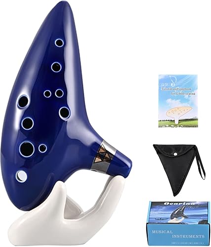 AIMEIS Ocarina Instrument 12 Hole Alto C Ceramic Ocarina with Songbook Bag Display Stand,Musical Instrument Gift for Kids Adults