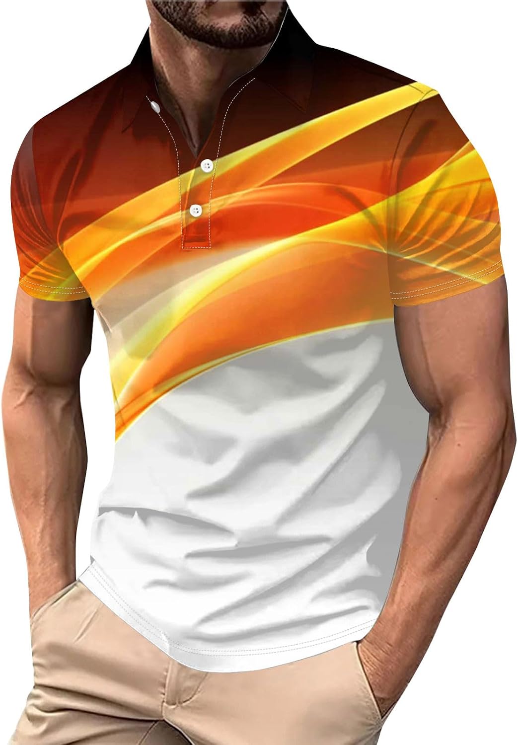 Ymosrh Men's Polo Shirts Short Sleeve Novelty Graphic Print Collared Golf Work Shirt, S-3XL
