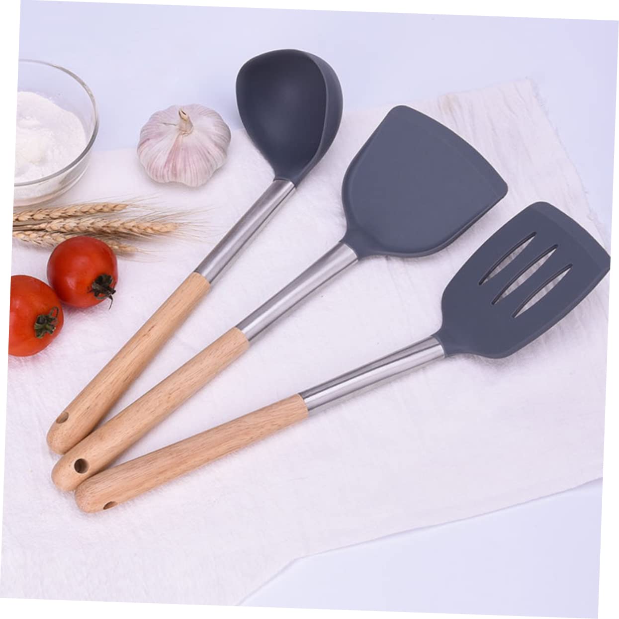 Alipis 3 Pz Cucchiaio in Silicone Da Minestra in Acciaio Inox Da Cucina in Silicone Cucchiaio Per Servire Il Cibo Di Suite Acciaio Inossidabile
