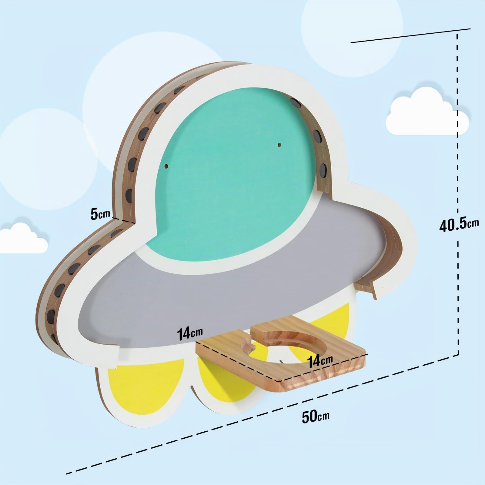 Todeco Étagère Magnétique Murale pour Tonies et Toniebox, UFO | 30-40 Tonies, Pastilles Magnétiques Double Face, Bois Robuste, Compatible avec Station de Charge, pour Chambre Enfant