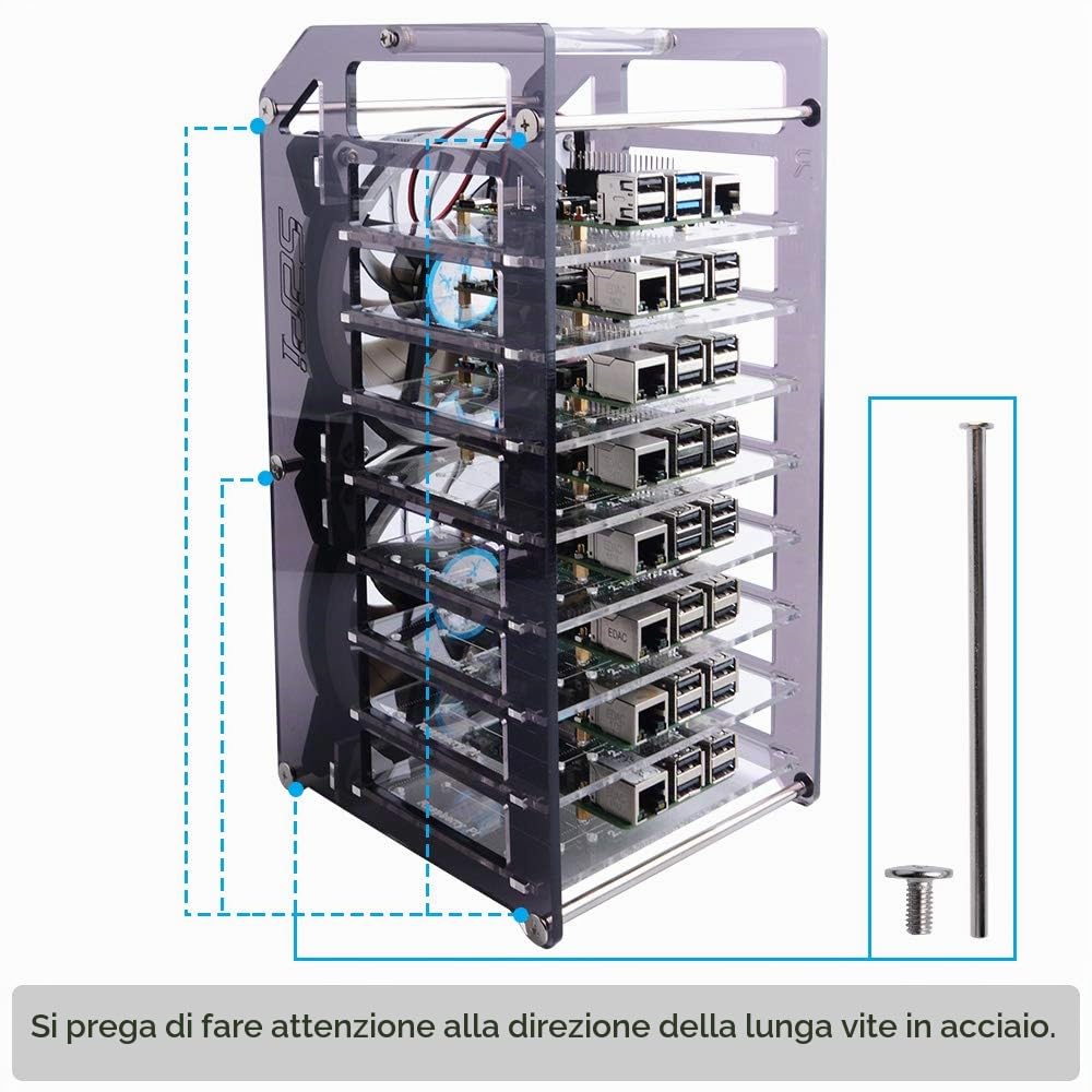 GeeekPi Raspberry Pi Cluster Custodia, Raspberry Pi Rack Custodia Impilabile Custodia con Ventola 120mm RGB LED 5V per Raspberry Pi 4B / 3B + / 3B / 2B / B + e Jetson Nano (8 strati)