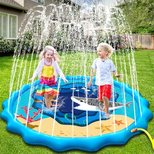 XUNIVERS Splash Pad,170CM Almohadilla Aspersor de Juego Agua,Alfombra Rociadora de Agua para Exterior,Juguetes de Agua Verano para Actividades Niños Niñas Aire Libre Fiesta Playa Jardín(Azul)