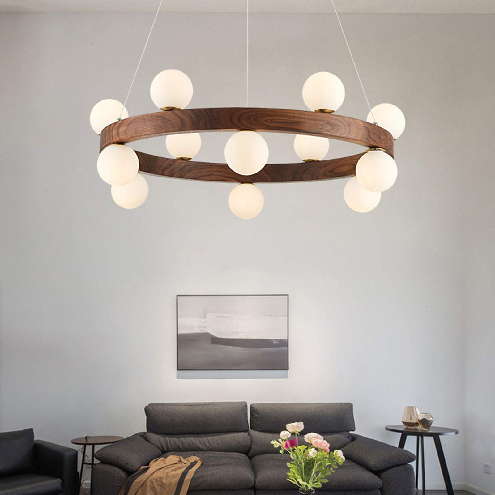 G4 żyrandol w stylu japońskim z drewna w stylu retro, czarny orzech włoski chiński żyrandol, salon biuro sypialnia lampa do jadalni orzech włoski 80 cm