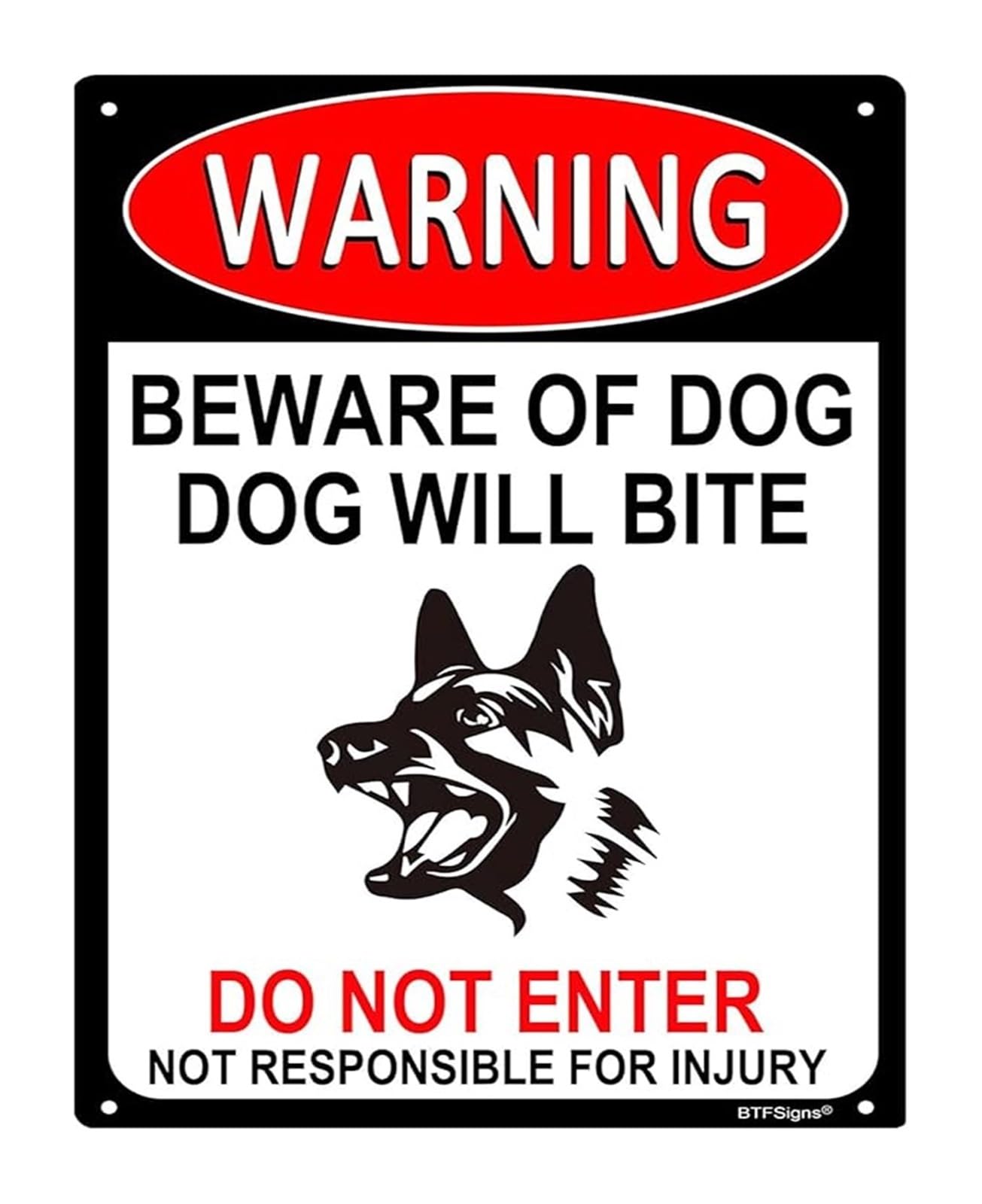 EKFBQBGW Yard and Garden Decor Aluminum Metal Sign Beware of Dog Warning Sign for Fence Gate (8 X 12 in)