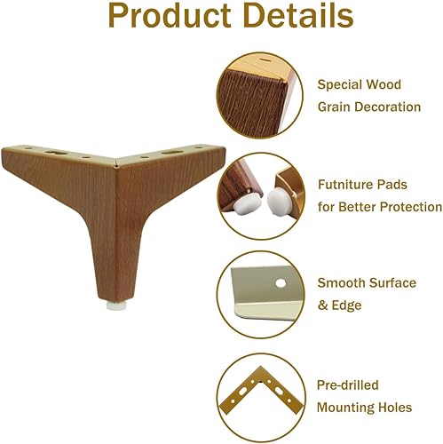 Miniatura 2 de KofarZon Juego de 4 patas para muebles de 4 pulgadas, patas de gabinete para sofá y sofá, patas de tocador de metal moderno, patas de mesa, repuesto
