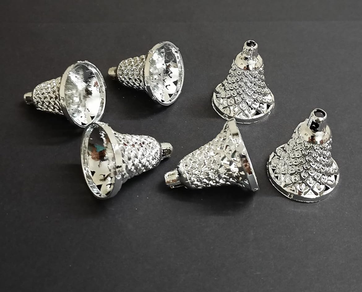 Silver Plastic Hanging Bells for Home Decoration - Small Bells for Decoration Hanging - DIY Craft Decoration Bell Set 1.75 Inch (Silver, 20)