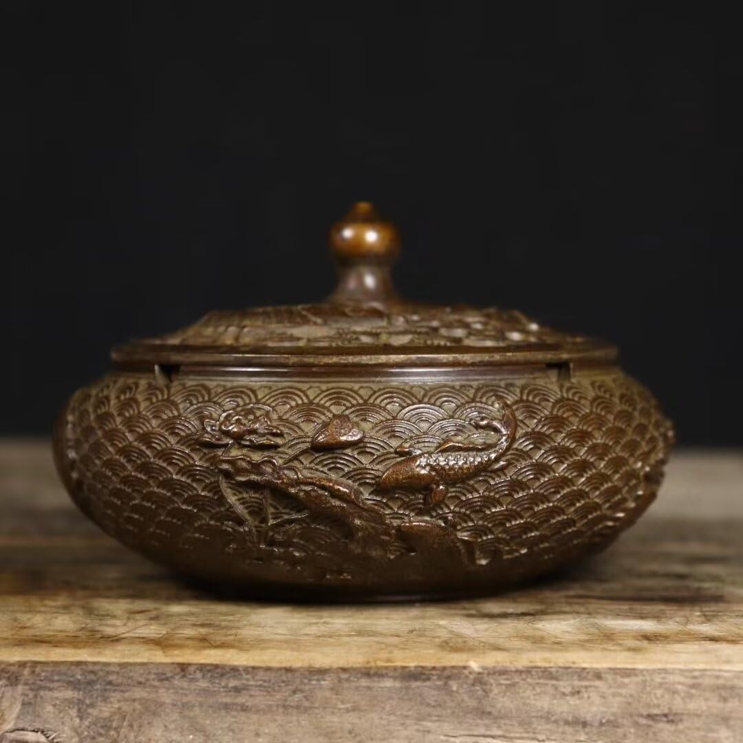 Quemador de Incienso Chino de Cobre Puro, Regalo Zen, Estufa de meditación para el hogar, Oficina, hogar, Quemador de Incienso de Estilo Chino con Tapa, Quemador de sánd