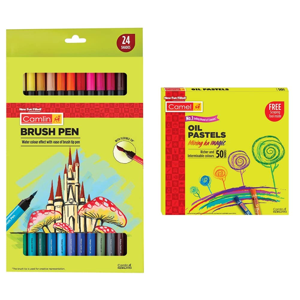 Camlin Kokuyo Brush Pens, 24 Shades (Multicolor) Kokuyo Oil Pastel