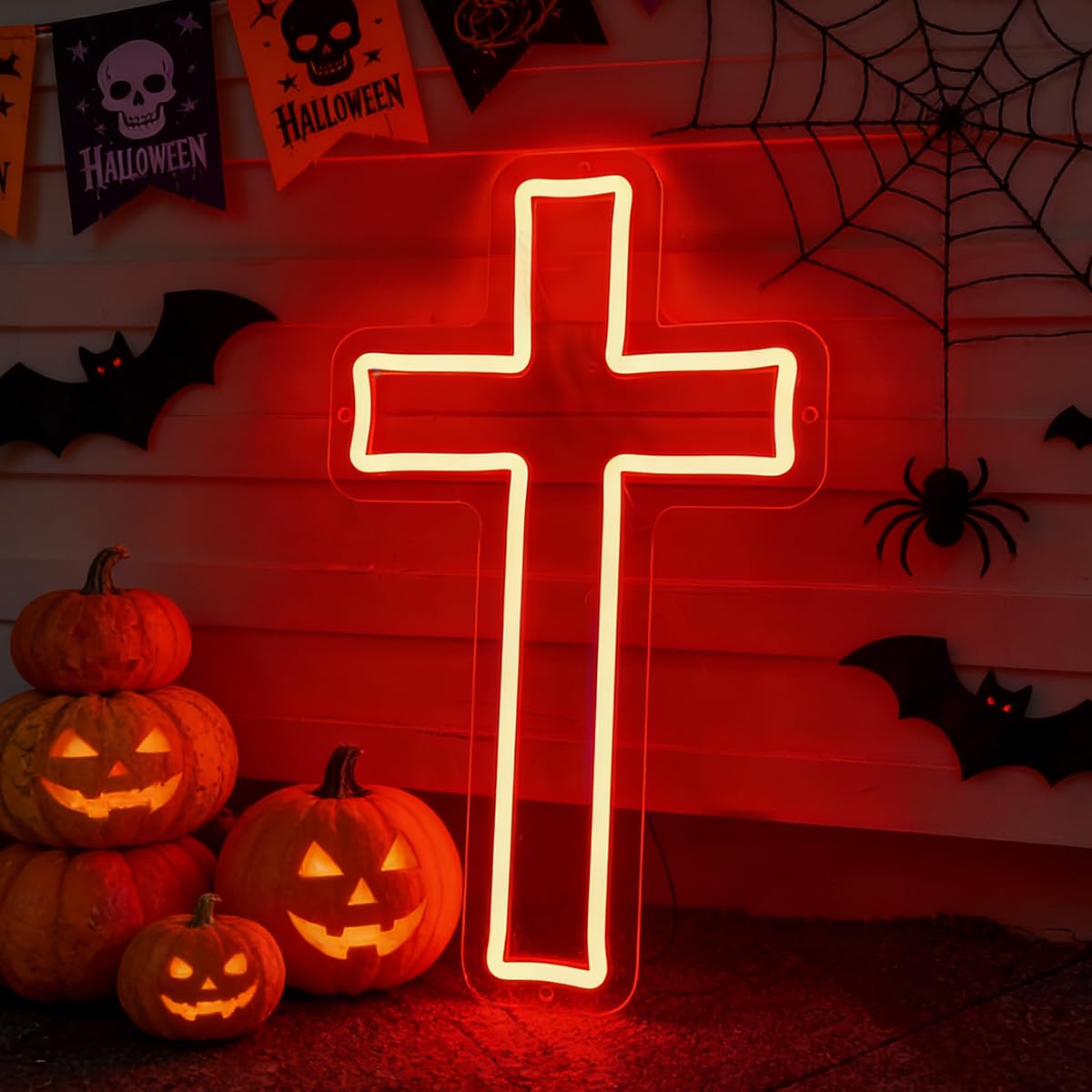 Insegna al neon a forma di croce con Gesù, decorazione da parete, alimentata tramite USB, luci al neon per la casa, camera da letto, Natale, Pasqua, battesimo, eventi religiosi, decorazione per la