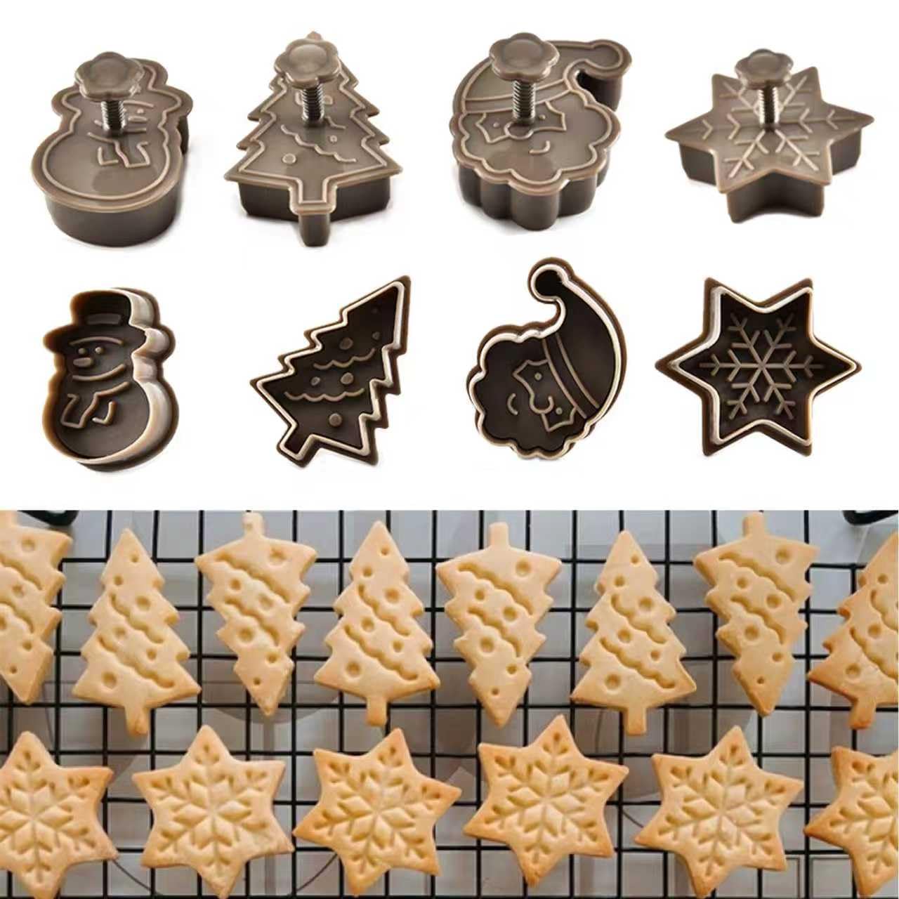 【AiYa】クリスマス クッキー 型抜き クッキー型 クリスマス クリスマスクラッカー型セット-雪だるま、雪の結晶、クリスマスツリー、クリスマス柄焼き型-祝日焼き向き(4点)です。 (4)