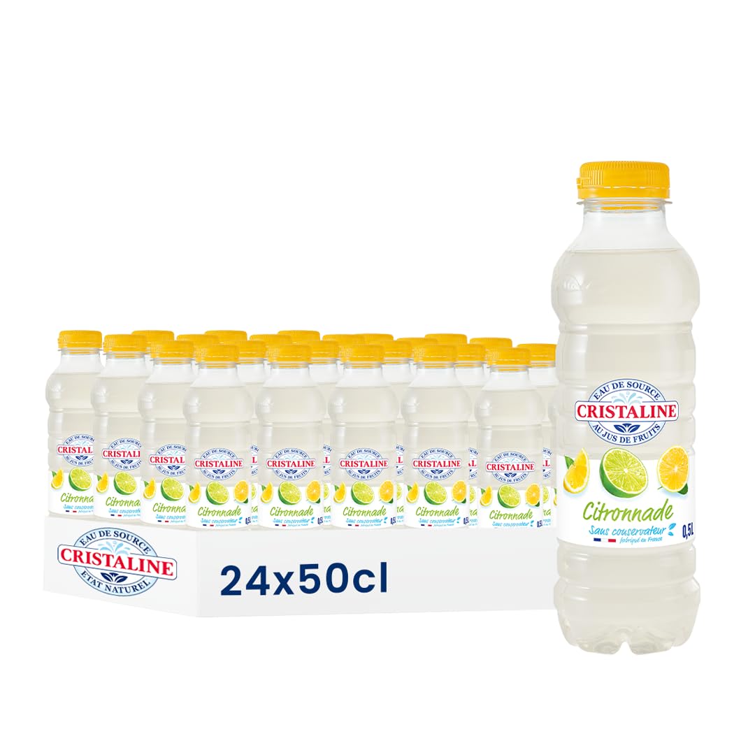 Cristaline Citronnade Eau de Source Aromatisée Citron et Citron Vert, 50cl, Pack de 24 Bouteilles