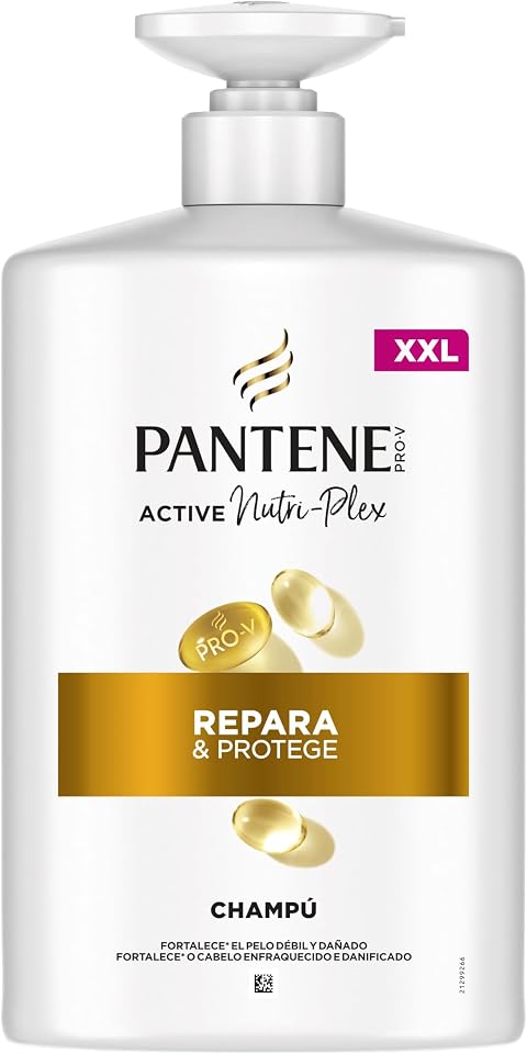 Pantene Pro-V Repara y Protege Champú Reparador para Pelo Seco y Dañado, 1L | Con Dispensador, Limpia los Enlaces Capilares, Sin Siliconas, Aceites Minerales ni Colorantes, Tecnología Active Nutri-Plex