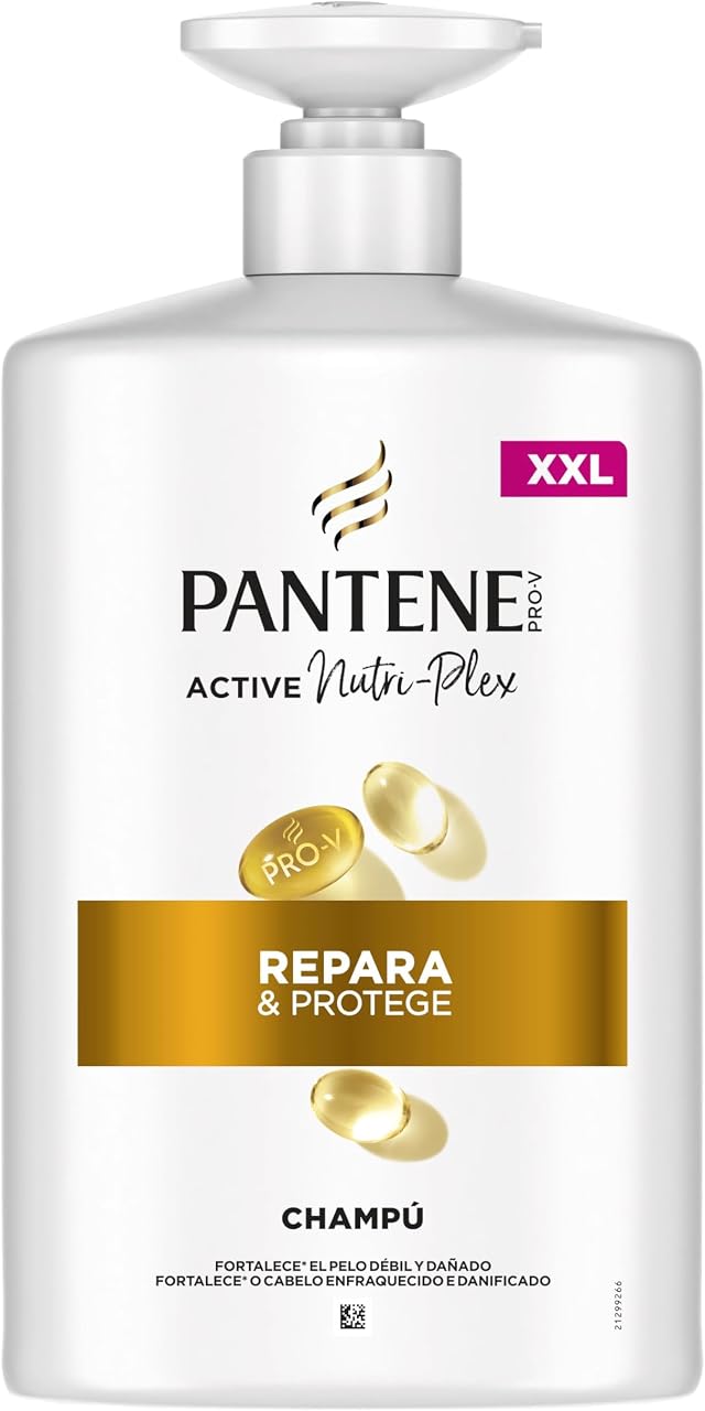 Pantene Pro-V Repara y Protege Champú Reparador para Pelo Seco y Dañado, 1L | Con Dispensador, Limpia los Enlaces Capilares, Sin Siliconas, Aceites Minerales ni Colorantes, Tecnología Active Nutri-Plex