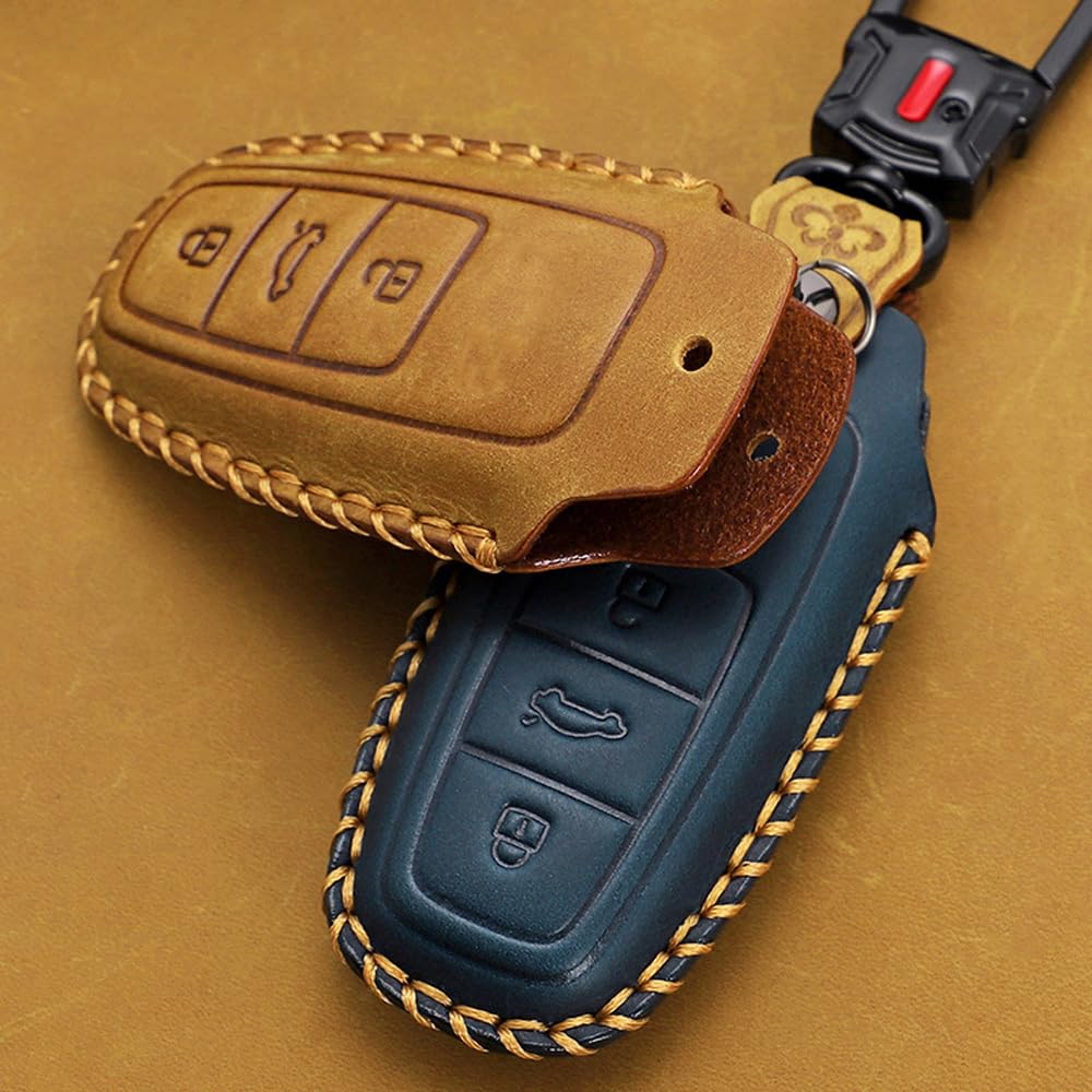 Étui Clé Audi 3 Boutons En Cuir Marron - Compatible A3, A6, A7, A8, Q7, Q8, E-tron...