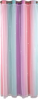 ele ELEOPTION Stars Blackout Curtains, Cut Out Stars Drapery with Eyelet, for Kids Girls Bedroom Living Room Colorful Double Layer Window Curtains, 1 Panel (Pink & Purple, 52\" W x 84\" L (132x213cm))